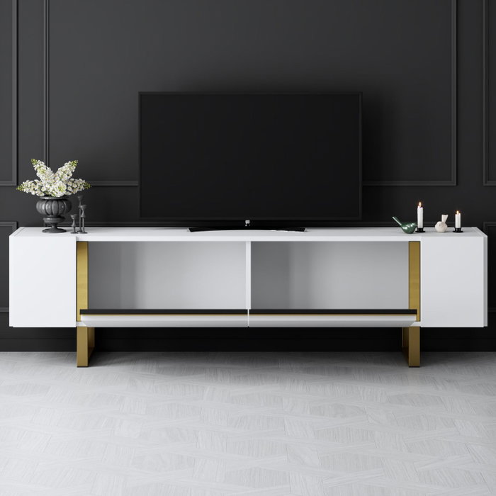 Hanah Home Mueble para TV Blanco y Dorado Hanah Home Mueble para TV Blanco y Dorado